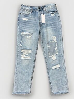 NWT Women’s Jelly Jeans Raw Hem Distressed Cropped Mom Jeans Size 9 100% Cotton